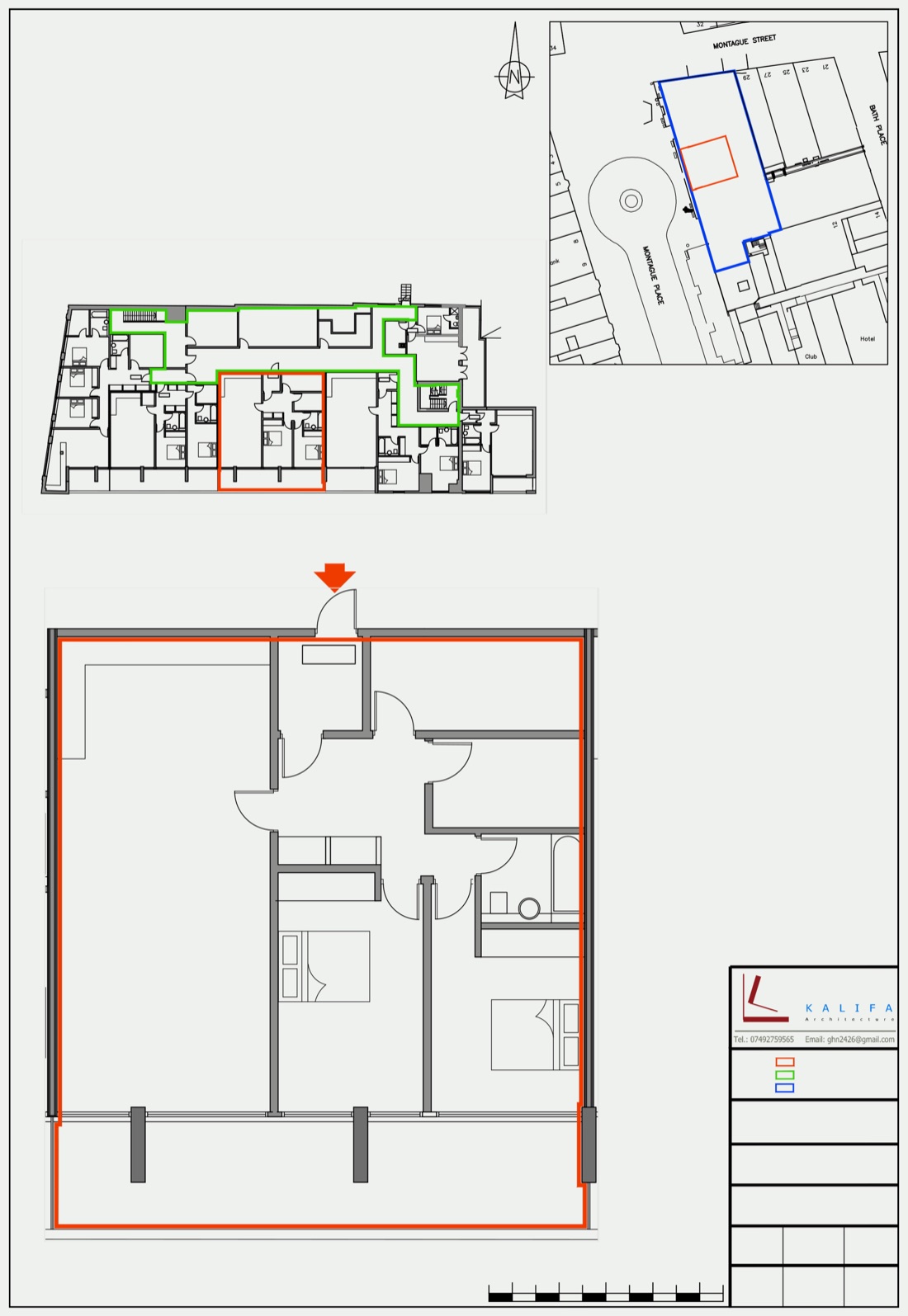 Lease plan of a flat, with the demise outlined in red, a block key plan and a site location plan